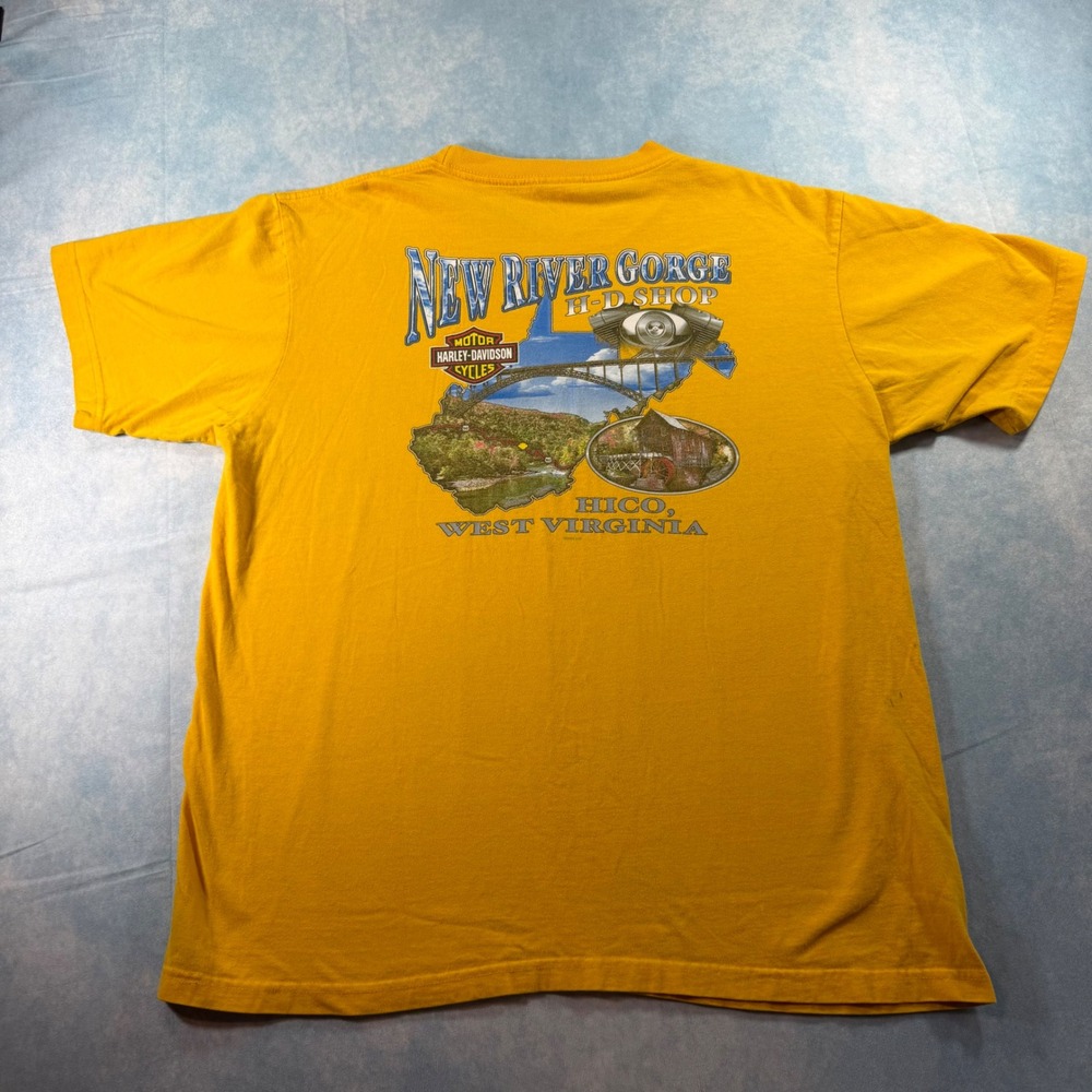 Harley Davidson T-Shirt Mens XL Yellow Excellent New River Gorge WV Vintage 2004